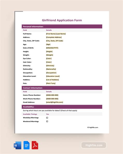 girlfriend application form|Girlfriend Application Form